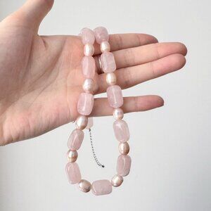 ✨ Natural Rose Quartz and Pink-Purple Pearl Beaded Necklace